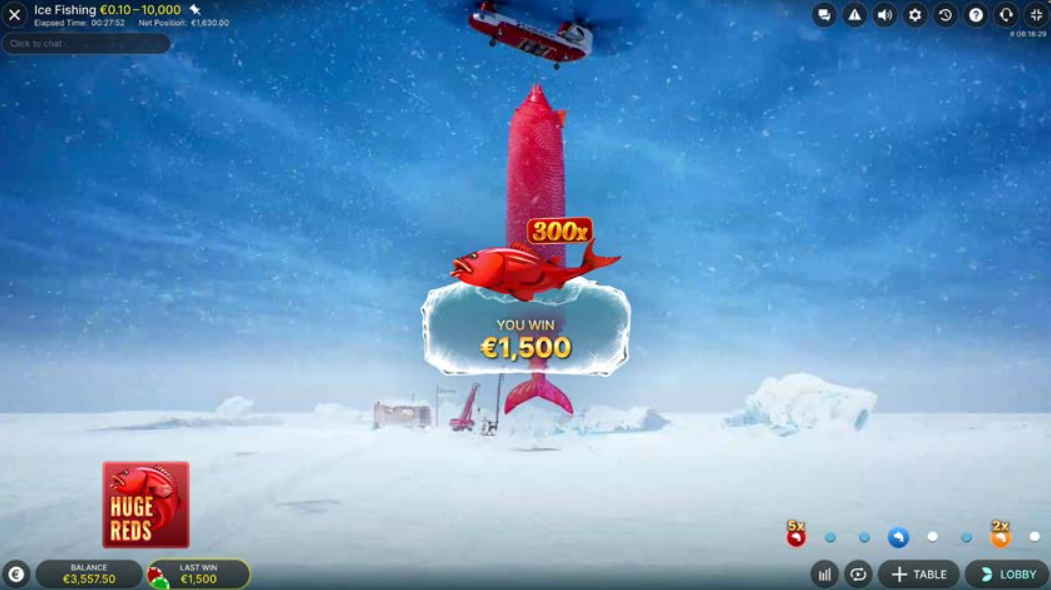 How to play Huge Reds bonus in Ice Fishing